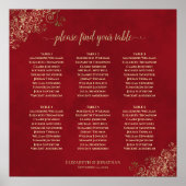 Crimson Red & Gold 6 Table Wedding Chart Poster (Vorne)