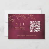 Crimson Red & Gold Botanical QR Code Hochzeit RSVP Karte (Vorderseite)