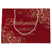 Crimson Red & Gold Lace Elegante Bridesmaid Große Geschenktüte (Vorderseite)