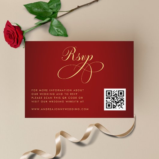Crimson Red Gold QR Code UAWG Wedding Details Begleitkarte