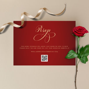 Crimson Red Gold QR Code UAWG Wedding Details Begleitkarte