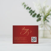 Crimson Red Gold QR Code UAWG Wedding Details Begleitkarte (Stehend Vorderseite)
