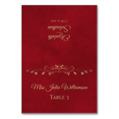 Crimson Red & Gold Wedding DIY Fold Platzkarte Tischnummer (Vorderseite)