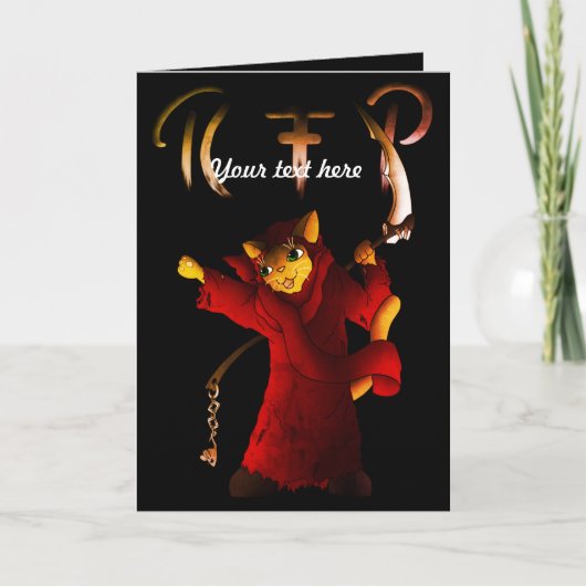 Crimson Red Grim Sensenmann Cat Karte (Vorderseite)