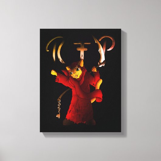 Crimson Red Grim Sensenmann Cat Leinwanddruck (Vorderseite)