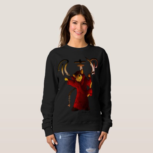 Crimson Red Grim Sensenmann Cat Sweatshirt (Vorne ganz)