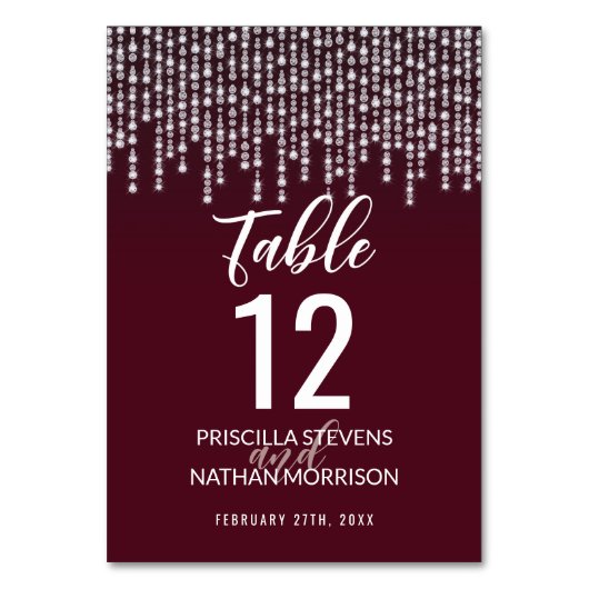 Crimson Red Hanging Diamond Lights Tischnummer (Vorderseite)