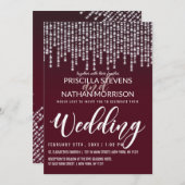 Crimson Red Hanging Diamond Lights Wedding Einladung (Vorne/Hinten)