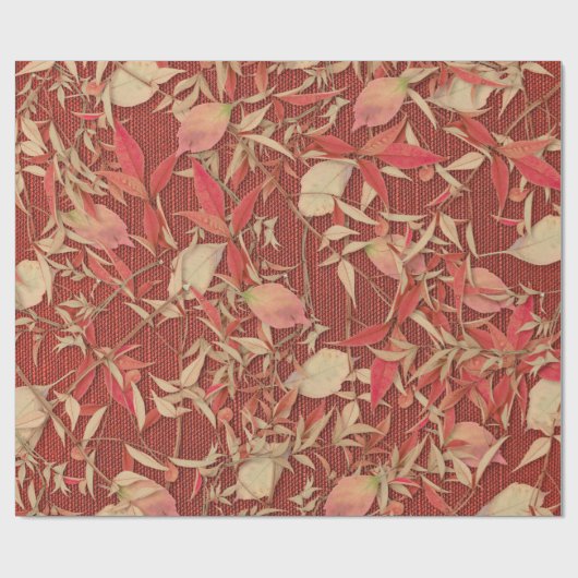 Crimson Red Herbstlaubs Burlap Wrapping Paper Geschenkpapier (Flach)