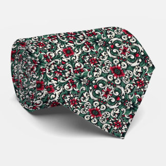 Crimson Red, Hunter Green, Black, & Ivory Floral Krawatte