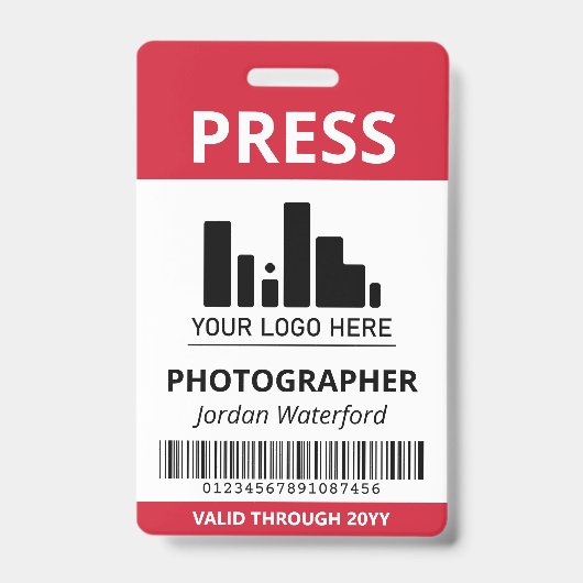 Crimson Red Logo Bar Code Pressekennung Ausweis (Vorderseite)