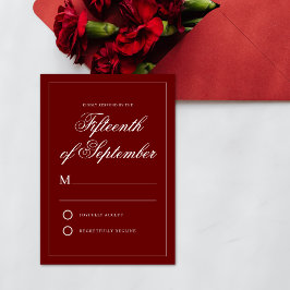 Crimson Red Minimal Elegante Kalligrafie RSVP Karte