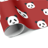 Crimson Red - Minimalistisches Panda Pattern Geschenkpapier (Rolleneckpunkt)