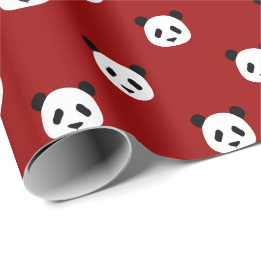 Crimson Red - Minimalistisches Panda Pattern Geschenkpapier (Rolleneckpunkt)
