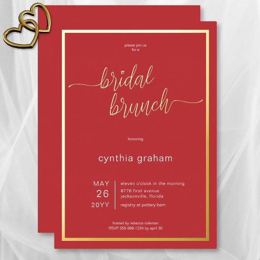 Crimson Red Modern Minimal Bridal Brunch Folieneinladung