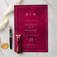 Crimson Red Monogram & Border Elegante Hochzeit
