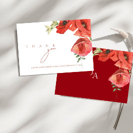 Crimson Red Poppies Floral Wedding Dankeskarte