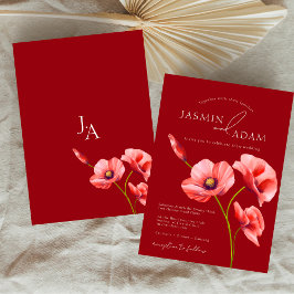 Crimson Red Poppies Monogram Wedding Einladung