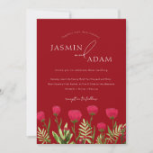 Crimson Red Poppies Monogram Wedding Einladung (Vorderseite)