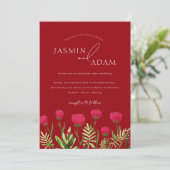 Crimson Red Poppies Monogram Wedding Einladung (Stehend Vorderseite)