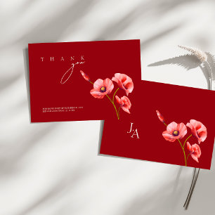 Crimson Red Poppies Wildblumen Hochzeit Dankeskarte