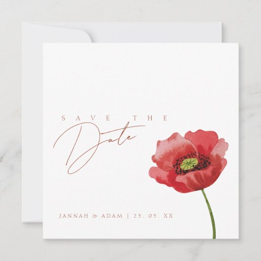 Crimson Red Poppy Bloral Wedding retten das Datum Save The Date (Vorderseite)
