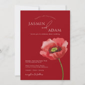 Crimson Red Poppy Floral Monogram Wedding Einladung (Vorderseite)