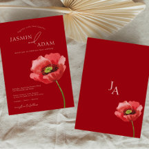 Crimson Red Poppy Floral Monogram Wedding