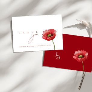 Crimson Red Poppy Floral Wedding Dankeskarte