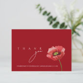 Crimson Red Poppy Monogram Wedding Dankeskarte (Stehend Vorderseite)