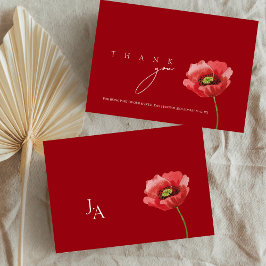 Crimson Red Poppy Monogram Wedding Dankeskarte
