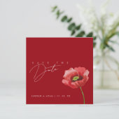 Crimson Red Poppy Monogram Wedding Save the Date (Stehend Vorderseite)