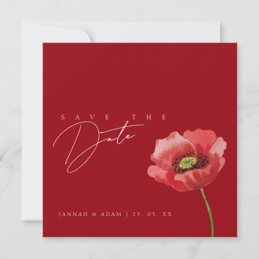 Crimson Red Poppy Monogram Wedding Save the Date (Vorderseite)