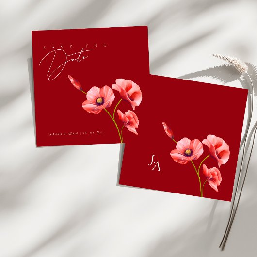 Crimson Red Poppy Wildblume Hochzeit speichern das Save The Date