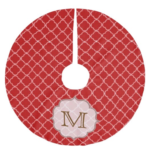 Crimson Red Quartefolie Monogram, Initial Tree Ski Polyester Weihnachtsbaumdecke (Vorderseite)