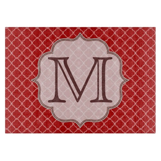Crimson Red Quarterfoil Latti Glas Schneidebrett (Vorderseite)