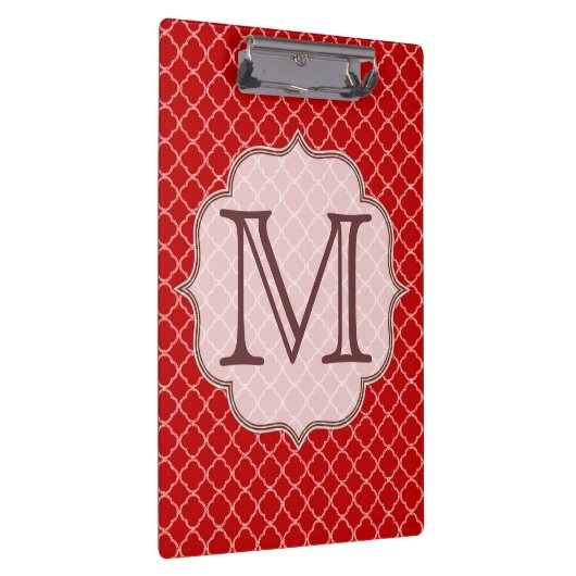 Crimson Red Quarterfoil Latti Monogram Clip Board Klemmbrett (Rechts)