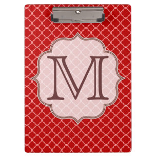 Crimson Red Quarterfoil Latti Monogram Clip Board Klemmbrett