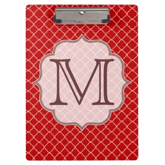 Crimson Red Quarterfoil Latti Monogram Clip Board Klemmbrett (Vorderseite)