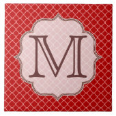 Crimson Red Quarterfoil Monogram Display Tile Fliese (Vorderseite)
