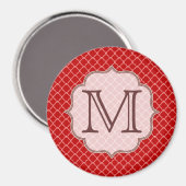 Crimson Red Quarterfolie Monogram Initial Magnet (Vorderseite/Rückseite)