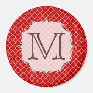 Crimson Red Quarterfolie Monogram Initial Magnet
