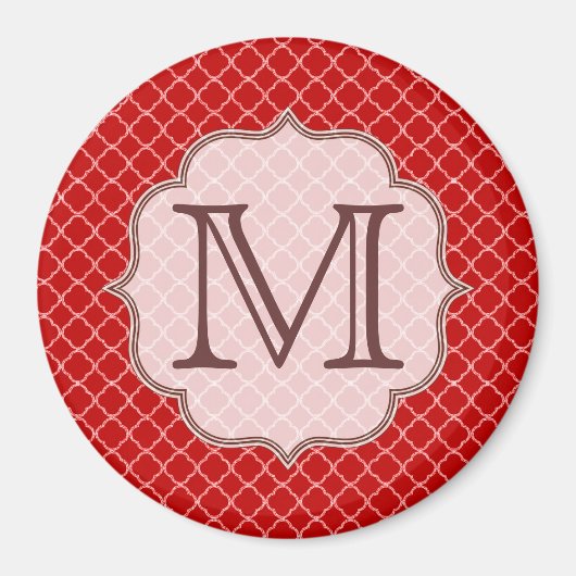 Crimson Red Quarterfolie Monogram Initial Magnet (Vorne)