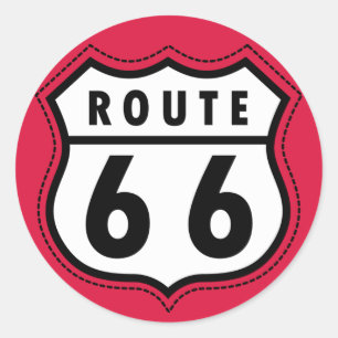 Crimson Red Route 66 Road Sign Runder Aufkleber