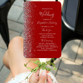 Crimson Red Silver Glitzer Edge Wedding Program Fächer