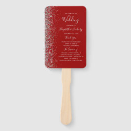 Crimson Red Silver Glitzer Edge Wedding Program Fächer
