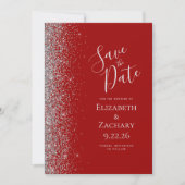 Crimson Red Silver Glitzer Save the Date Ankündigung (Vorderseite)