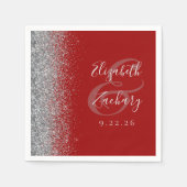 Crimson Red Silver Glitzer Wedding Serviette (Vorderseite)
