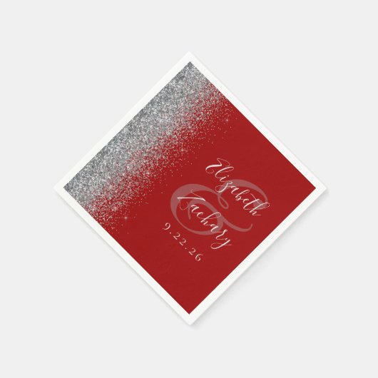 Crimson Red Silver Glitzer Wedding Serviette (Ecke)