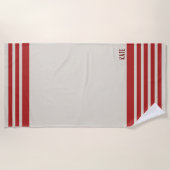 Crimson Red Simple Stripe Individuelle Name Strandtuch (Vorderseite)